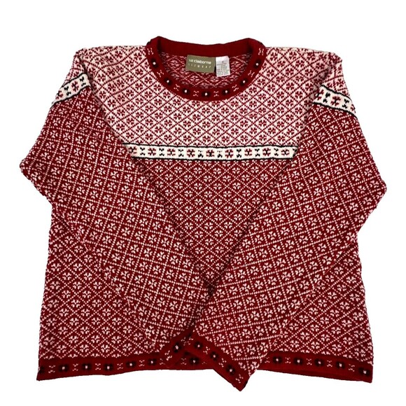 Liz Claiborne Red & White Crewneck Sweater Fair Isle Cotton Holiday Sz Med - Picture 3 of 12